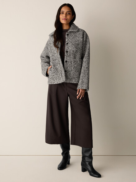 Eileen Fisher Marled Wool Tweed Classic Collar Jacket in Coffee