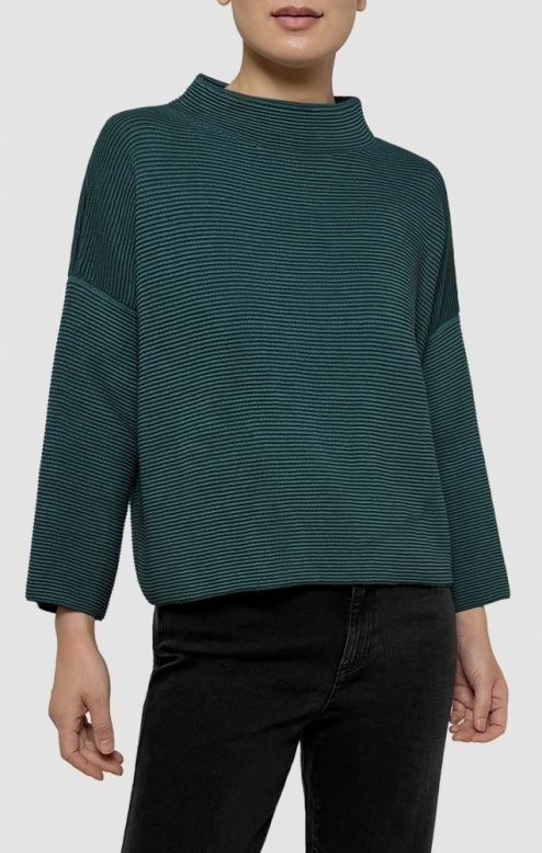 Eileen Fisher Peruvian Cotton Blend Funnel Neck Top in Kelp