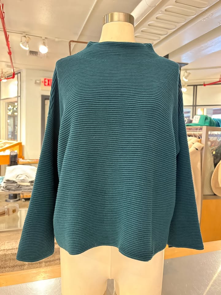 Eileen Fisher Peruvian Cotton Blend Funnel Neck Top in Kelp