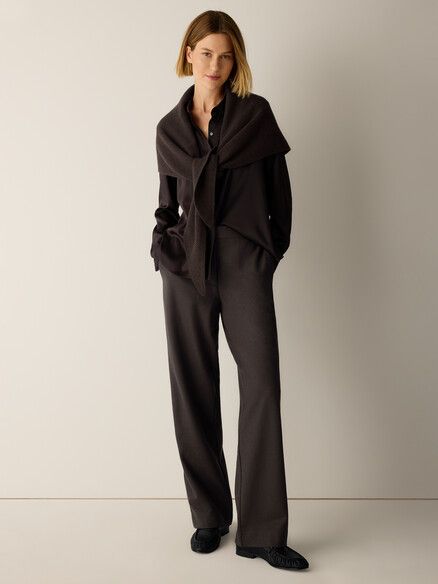 Eileen Fisher Felted Wool Jersey Full Length Straight Trouser in Coffee