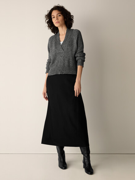 Eileen Fisher Peruvian Baby Alpaca & Cotton V-Neck Top in Charcoal