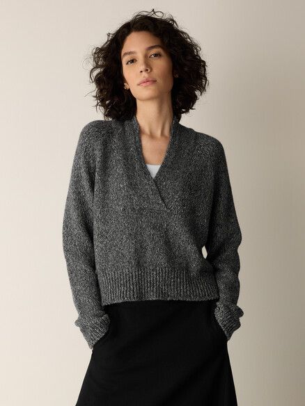Eileen Fisher Peruvian Baby Alpaca & Cotton V-Neck Top in Charcoal