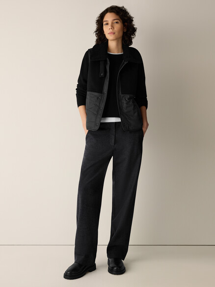 Eileen Fisher Eggshell Recycled Nylon Classic Collar Vest in Black