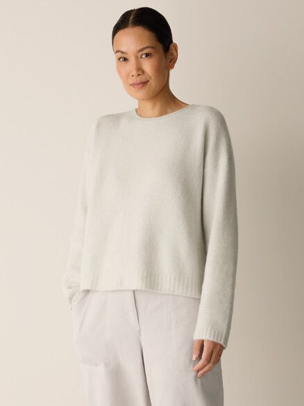 Eileen Fisher Cashmere Silk Bliss Crew Neck Top in Plaster