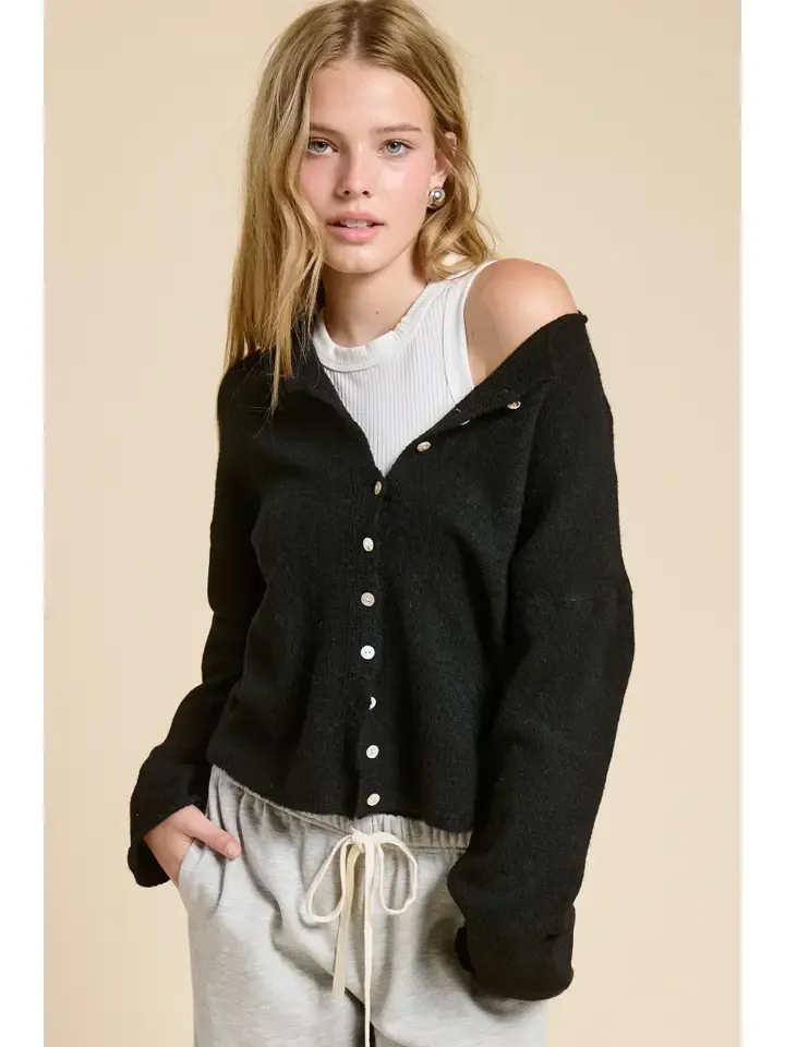 Mimosa Essential Button Down Cardigan in Black Mimosa Essential Button Down Cardigan in Black
