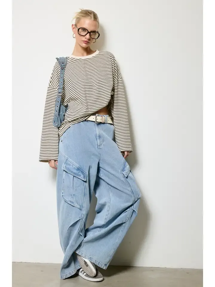 Mimosa Striped Oversized Long Sleeve Top in Oreo Mimosa Striped Oversized Long Sleeve Top in Oreo