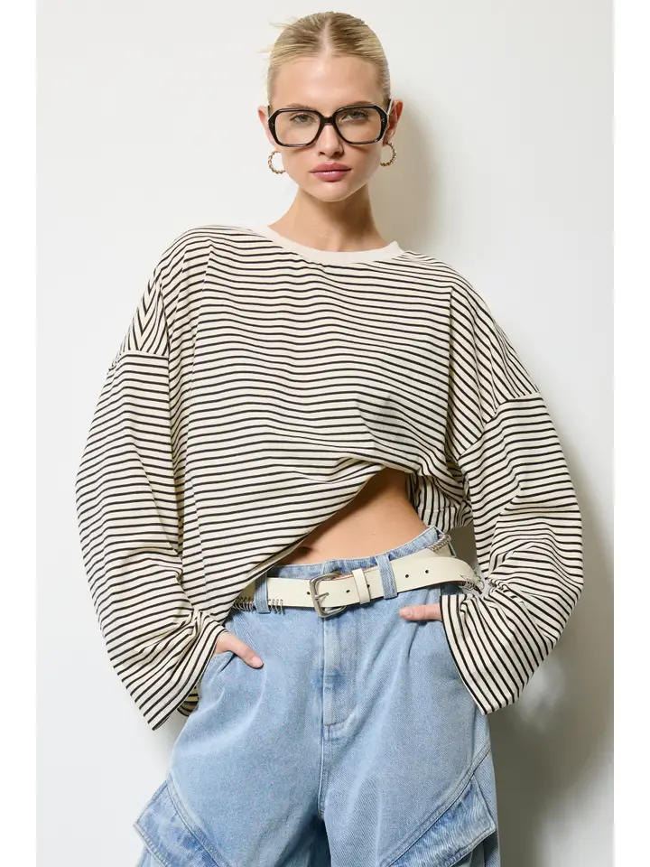 Mimosa Striped Oversized Long Sleeve Top in Oreo