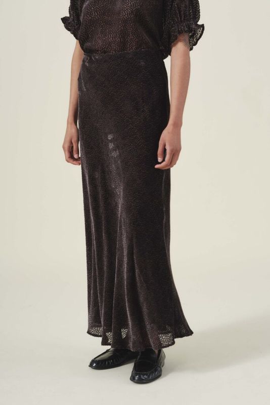 Velvet Quinn Devore Dot Midi Skirt in Dark Chocolate Velvet Quinn Devore Dot Midi Skirt in Dark Chocolate
