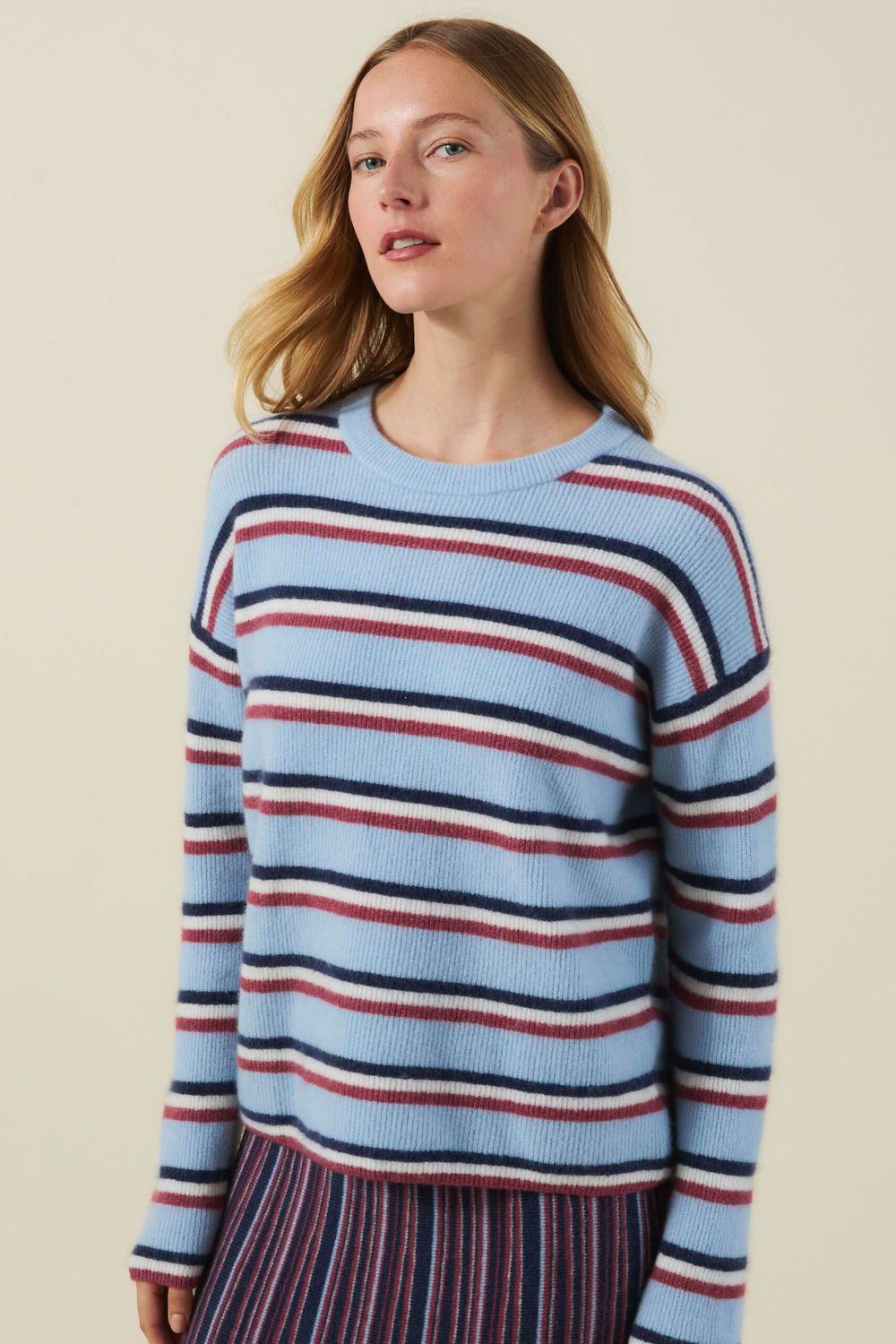 Velvet Beth Cashmere Blend Novelty Stripe Sweater in Multi Velvet Beth Cashmere Blend Novelty Stripe Sweater in Multi