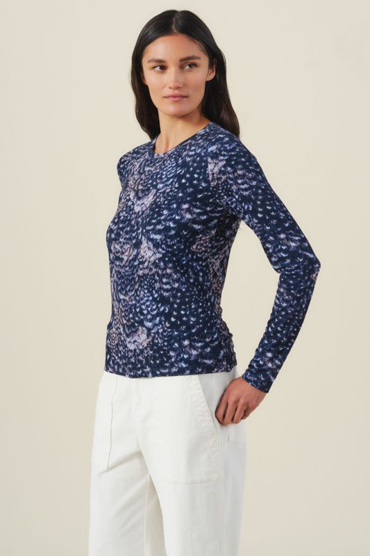 Velvet Lilian Feather Jersey Long Sleeve Top in Multi Velvet Lilian Feather Jersey Long Sleeve Top in Multi