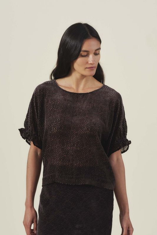 Velvet Addie Devore Dot Bubble Sleeve Top in Dark Chocolate Velvet Addie Devore Dot Bubble Sleeve Top in Dark Chocolate