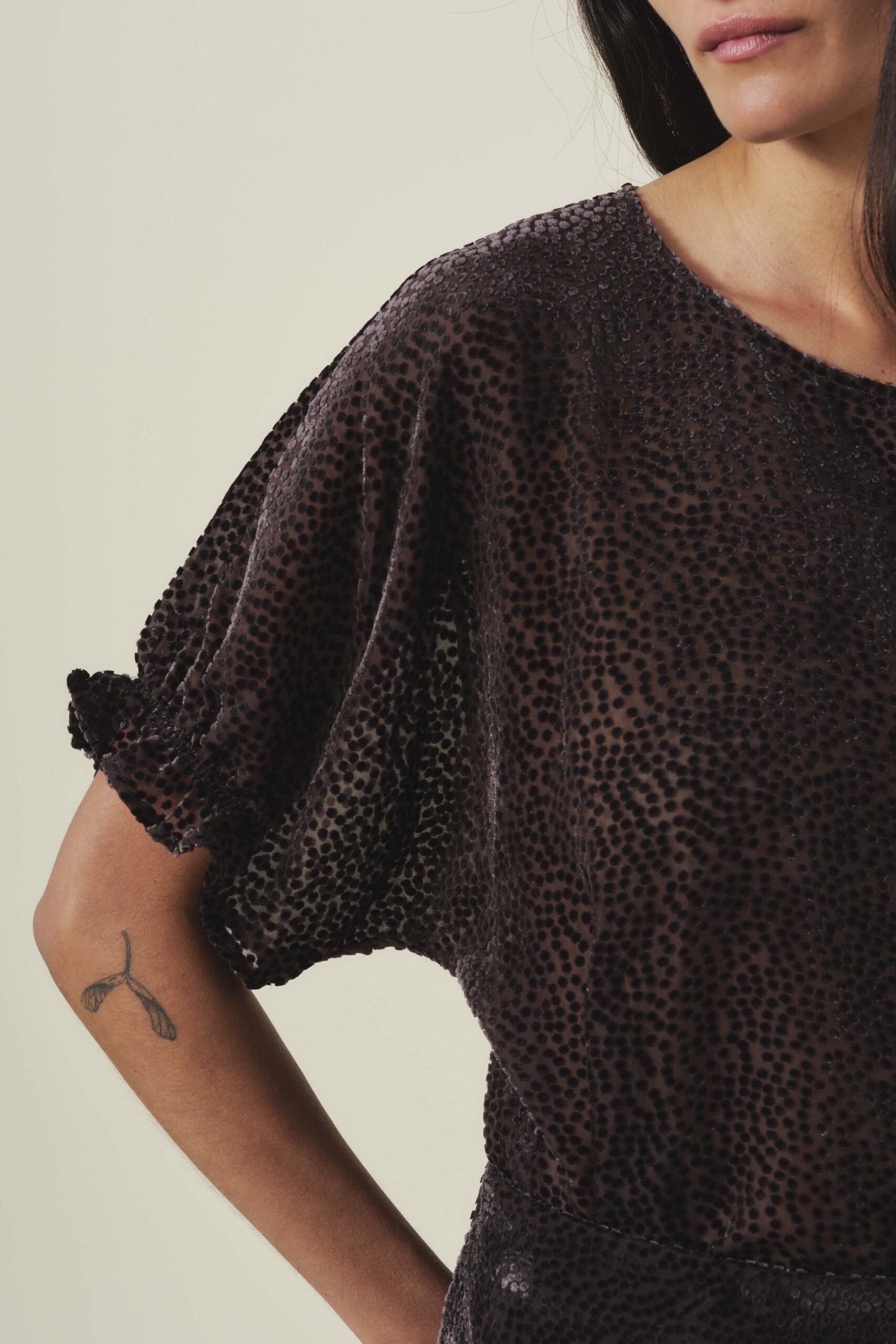 Velvet Addie Devore Dot Bubble Sleeve Top in Dark Chocolate