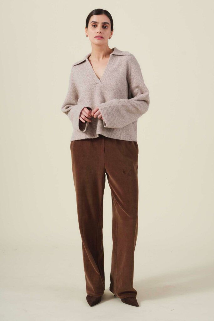 Velvet Carson Cozy Knit Johnny Collar Pullover in Oat Velvet Carson Cozy Knit Johnny Collar Pullover in Oat