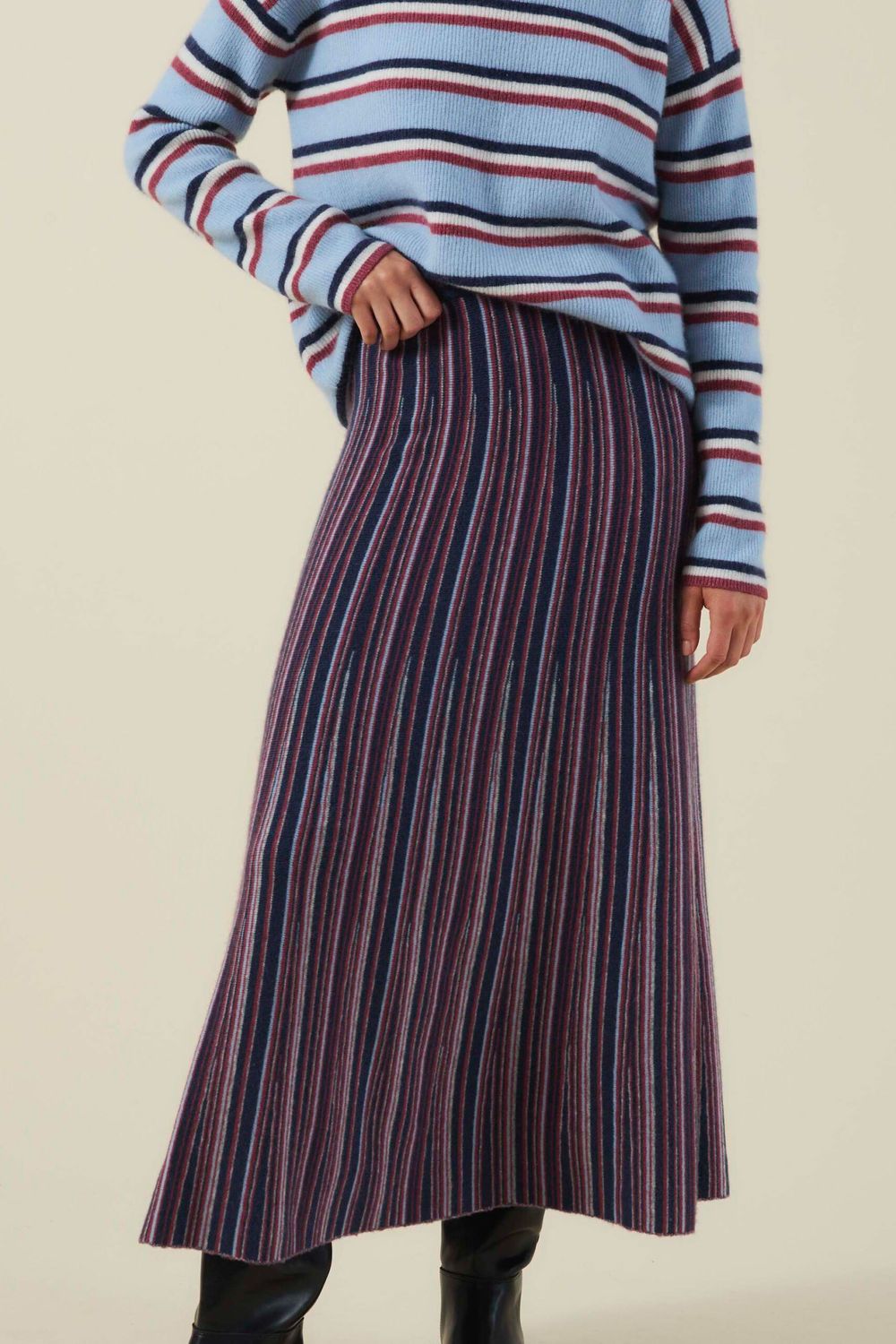 Velvet Desiree Cashmere Blend Novelty Stripe Knit Midi Skirt in Multi