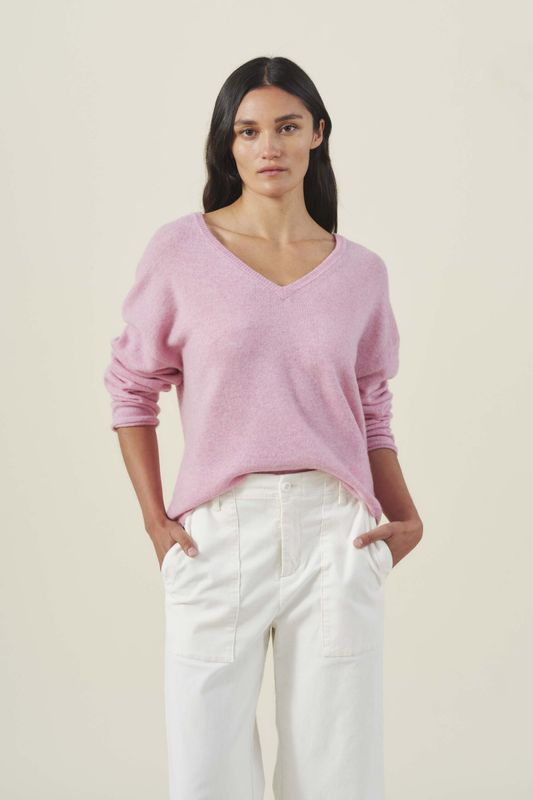Velvet Amika Cashmere V Neck Sweater in Carnation