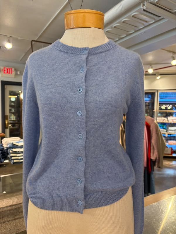 Velvet Aylina Cashmere Crew Neck Cardigan in Blue Mist