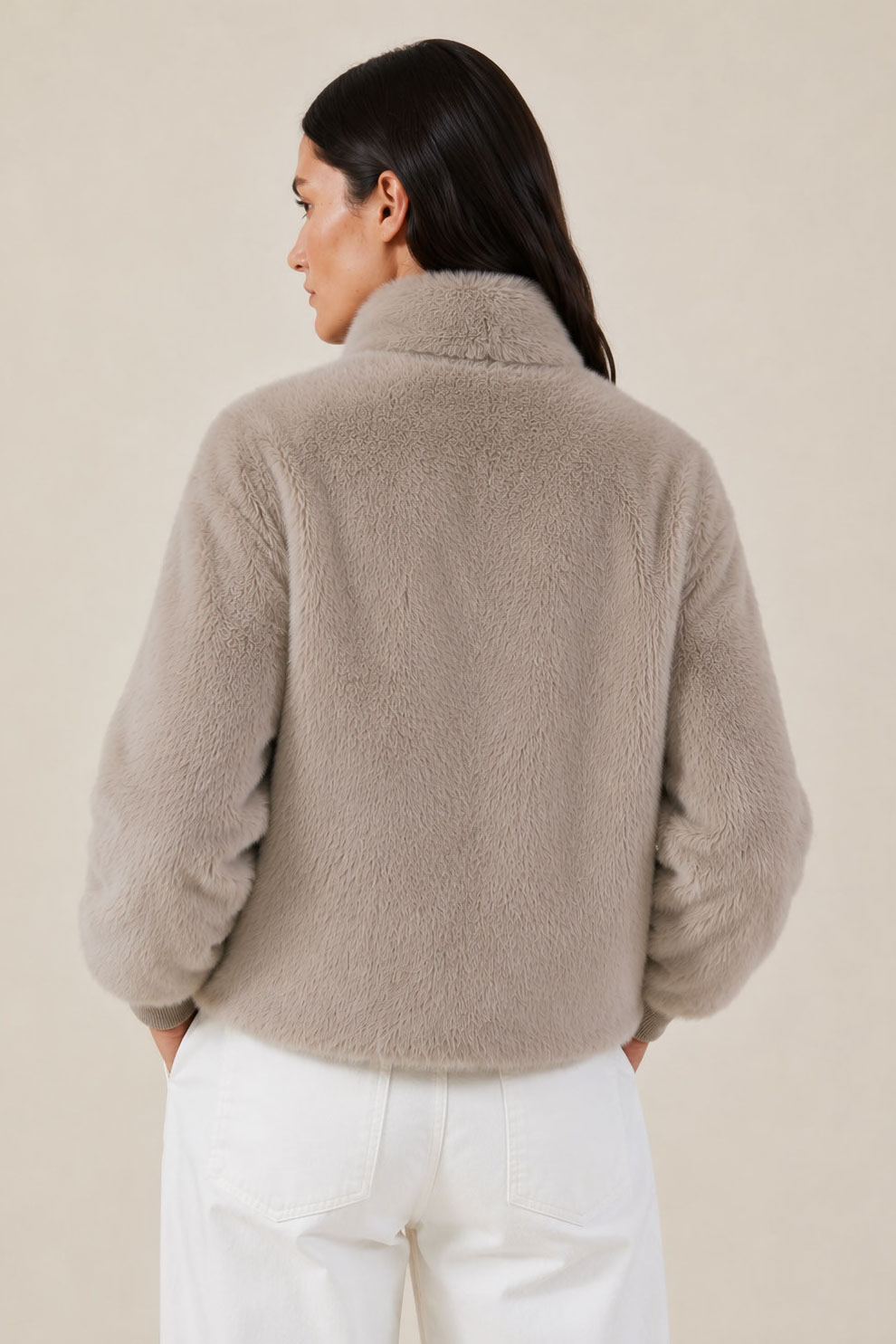 Velvet Arianna Lux Faux Fur Bomber Jacket in Oatmeal