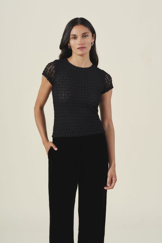 Velvet Tracy Stretch Lace Short Sleeve Top in Black Velvet Tracy Stretch Lace Short Sleeve Top in Black