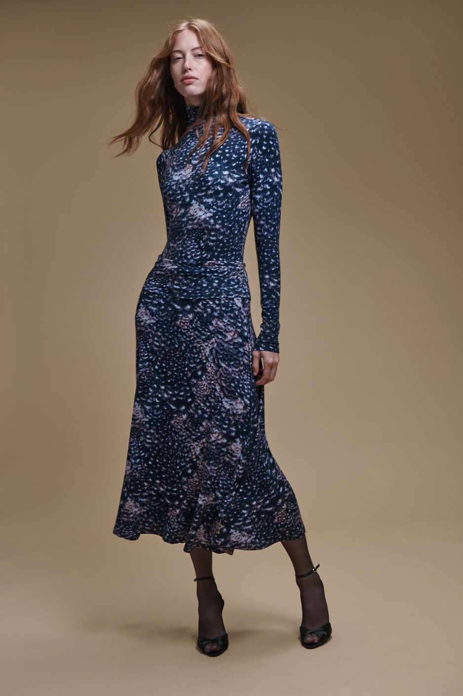 Velvet Valerie Feather Jersey Midi Skirt in Multi