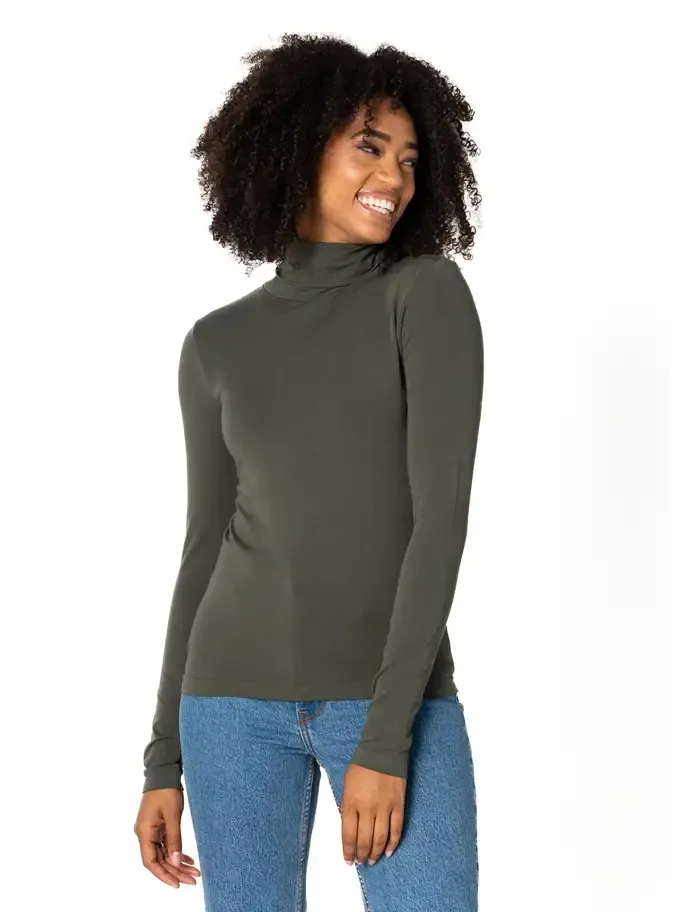 C'est Moi Bamboo Short Turtleneck Top in Olive