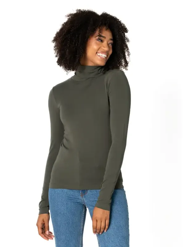 C'est Moi Bamboo Short Turtleneck Top in Olive C'est Moi Bamboo Short Turtleneck Top in Olive