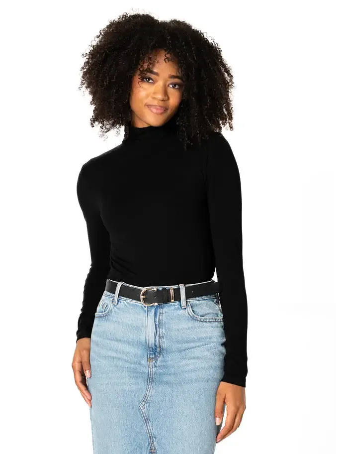 C'est Moi Bamboo Short Turtleneck Top in Black