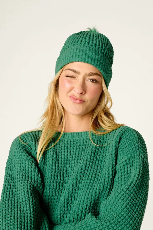 PJ Salvage Cozy Chenille Waffle Beanie in Blue Green PJ Salvage Cozy Chenille Waffle Beanie in Blue Green