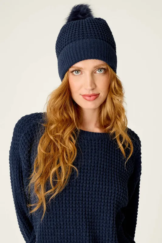 PJ Salvage Cozy Chenille Waffle Beanie in Deep Navy PJ Salvage Cozy Chenille Waffle Beanie in Deep Navy