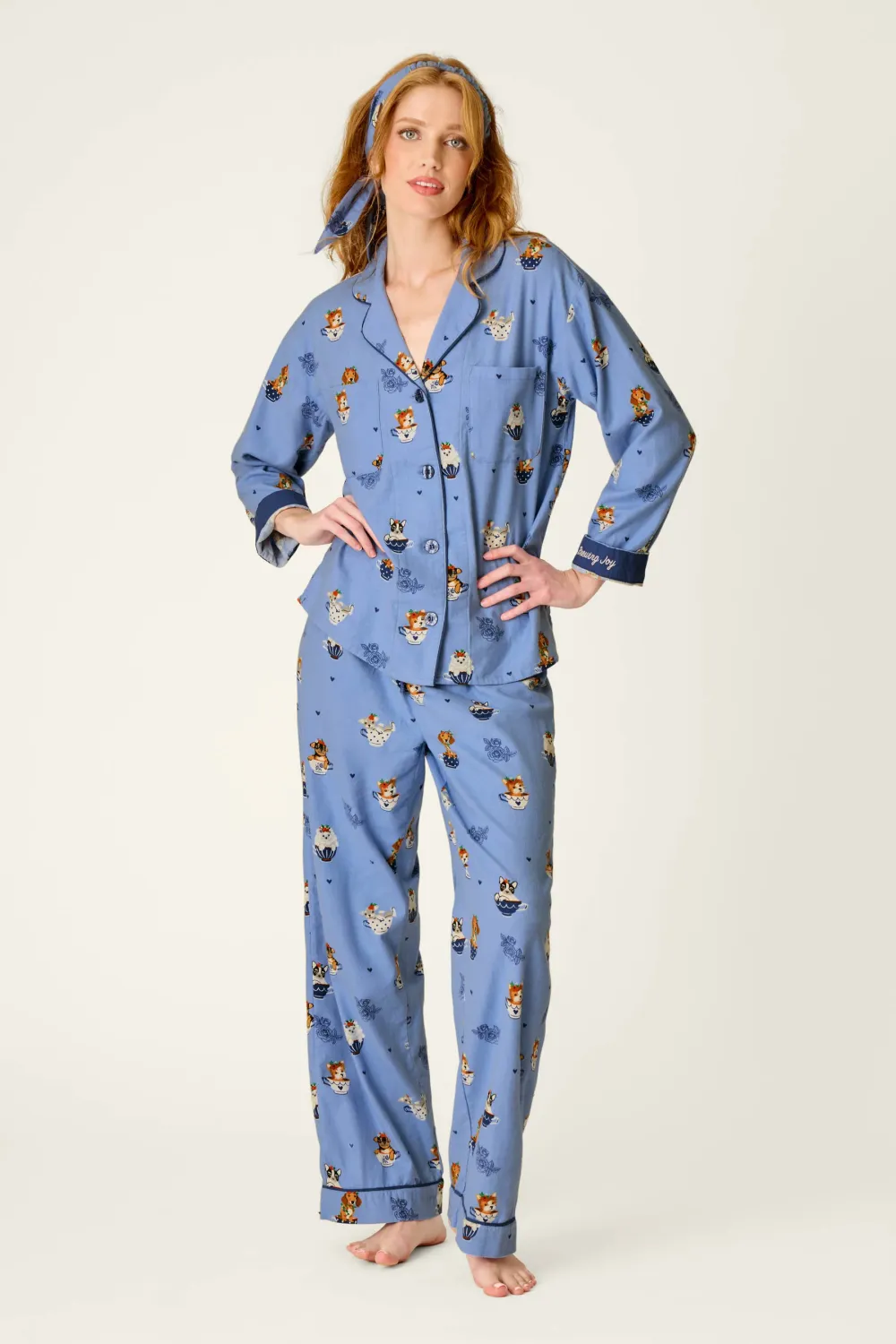 PJ Salvage Teacup Pups 3pc Flannel PJ Set in Denim PJ Salvage Teacup Pups 3pc Flannel PJ Set in Denim