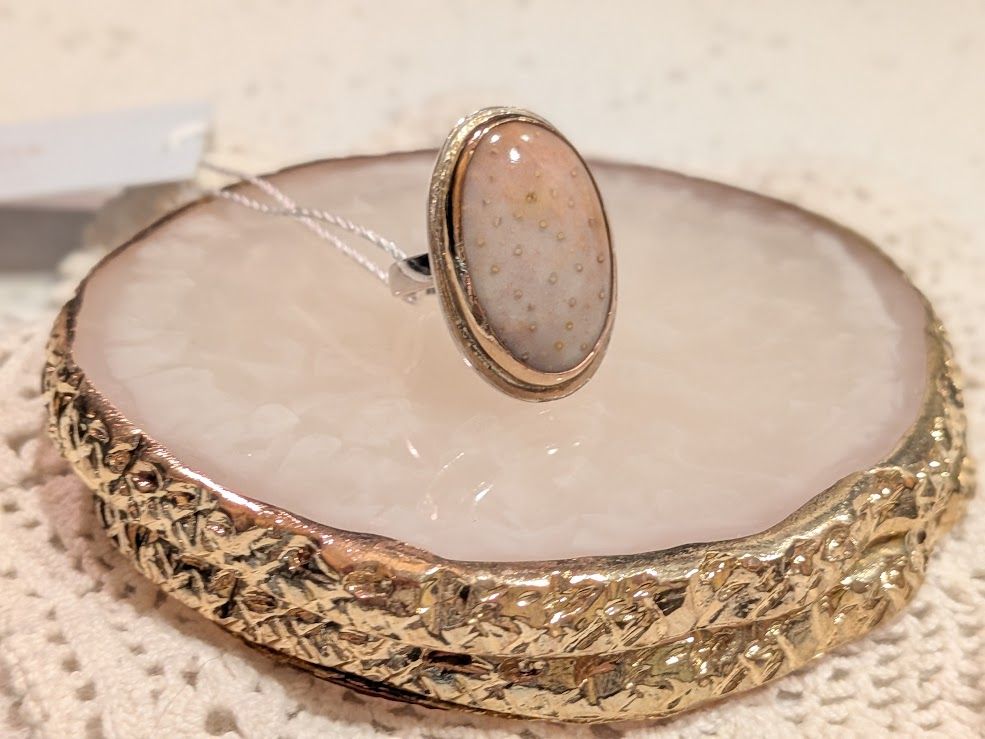 Savage Roots Mindy Ring in Pink Fossil Coral, Sterling Silver & 14KGF