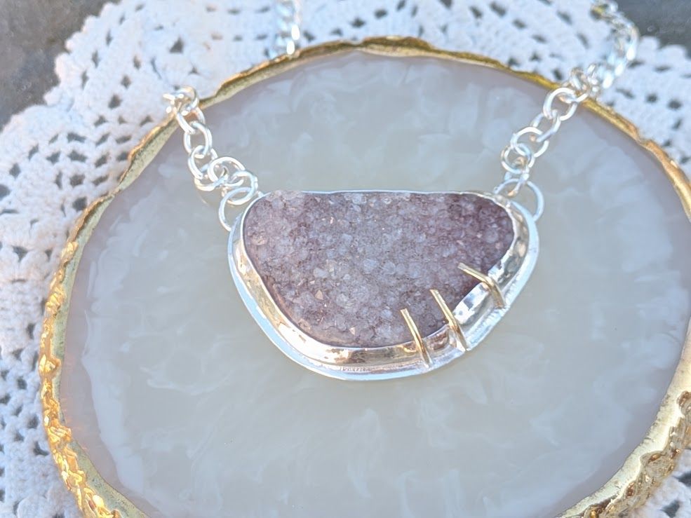 Savage Roots Herlands Necklace in Druzy Sterling Silver & 14KGF