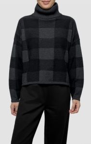 Eileen Fisher Italian Merino Turtle Neck Sweater in Black/Charcoal
