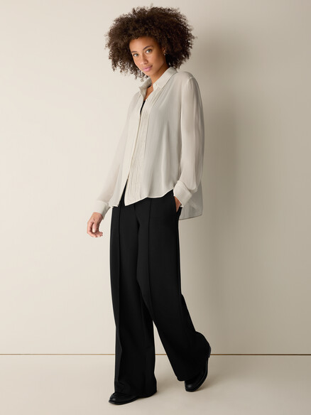 Eileen Fisher Sheer Silk Georgette Classic Collar Shirt in Plaster