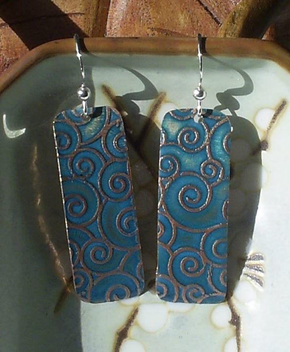 Turquoise Swirls Etched Metal Earrings