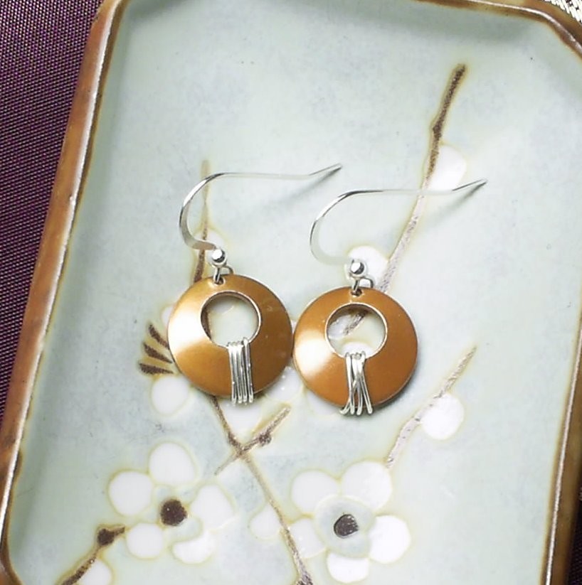 Mini Copper Sterling Wrapped Moons on Sterling Wires