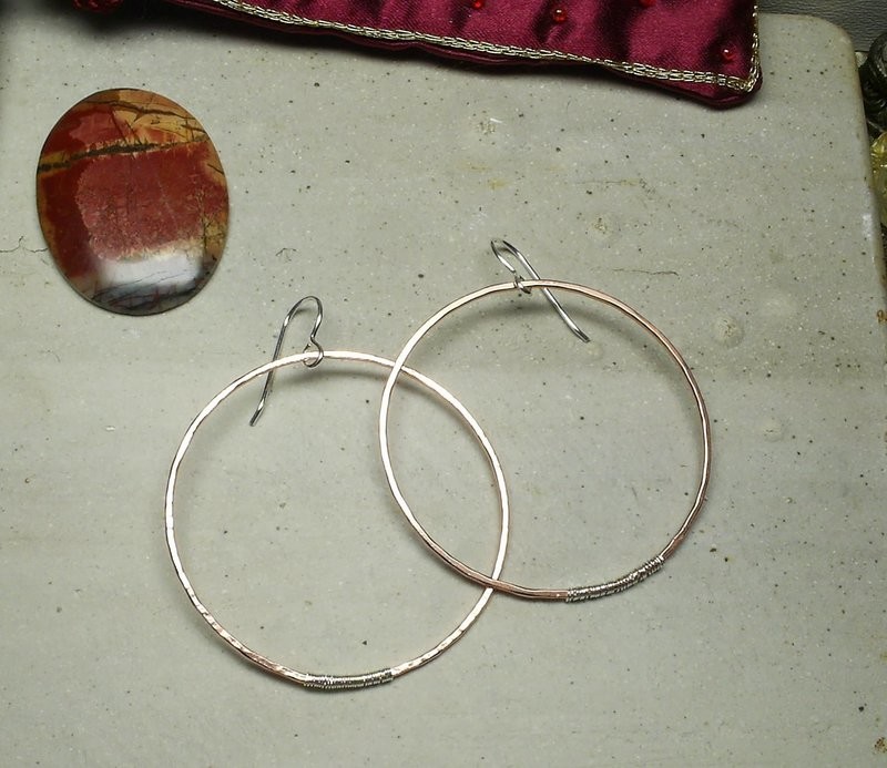 Hand Hammered Copper Sterling &quot;Silver Linings&quot; Hoop Earrings