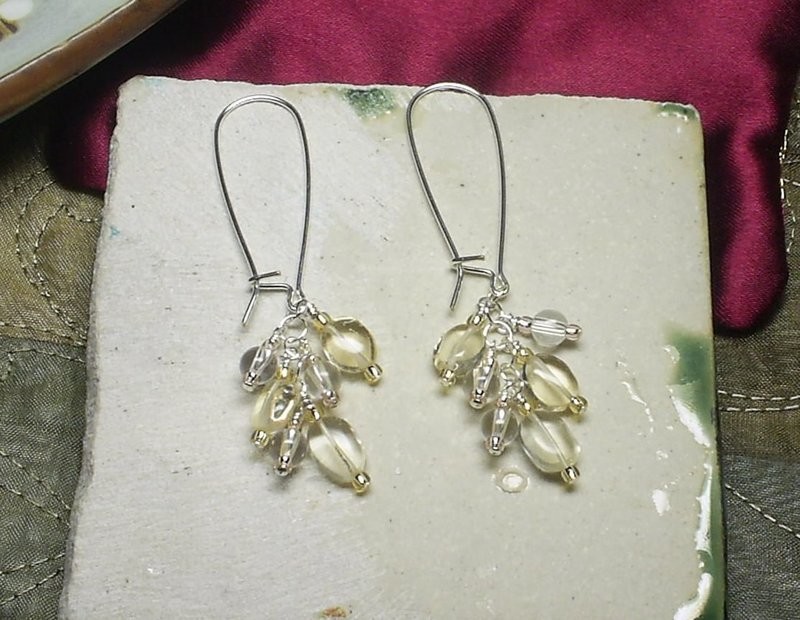 Citrine Clear Quartz Drop Dangles On Kidney Wires