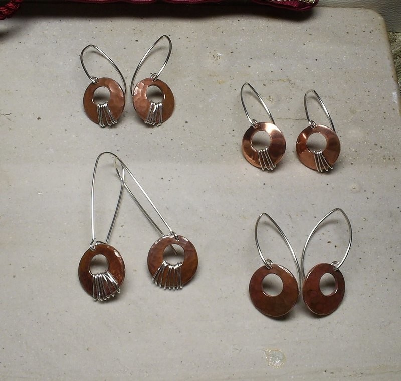 Hand Hammered Copper &quot;Silver Linings&quot; Mini Moon Earrings