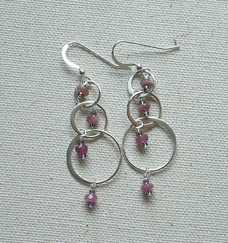 Cascading Triple Sterling Hoops With Pink Tourmaline