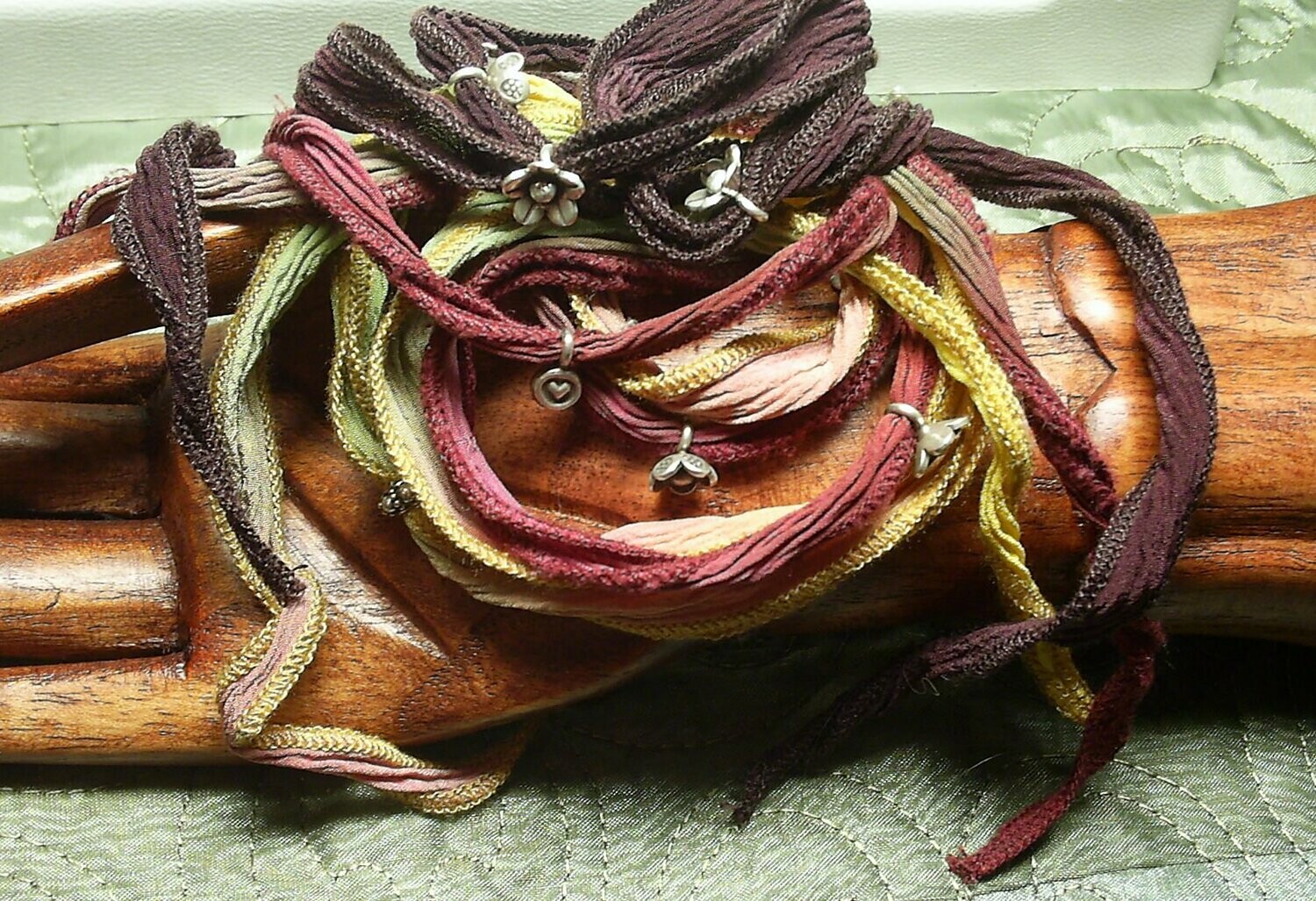 Silk Wrap Overview - 36&quot; Hand Dyed Silk with Fine Silver Adornments