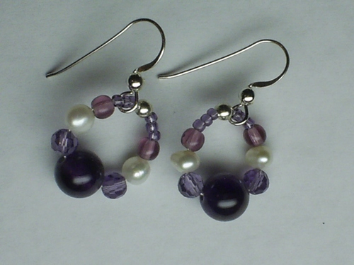 Amethyst and Pearl Rounds ~ Sterling Silver Earrings