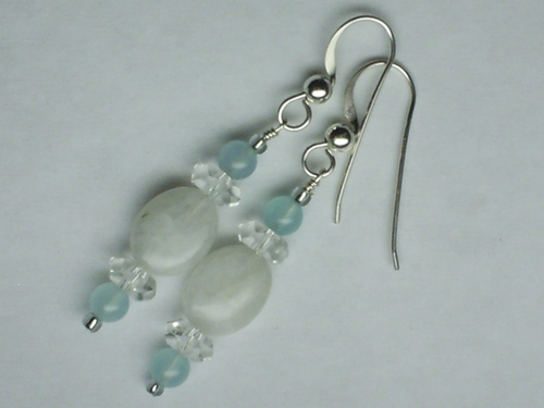 Aquamarine, Moonstone and Czech Glass ~ Sterling Silver Earrings