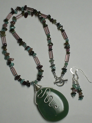 Aventurine and Watermelon Tourmaline Set ~ Sterling Silver