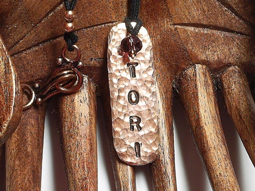 Custom Hammered &quot;Dog Tag&quot; Style Name Tag Necklace ~ Copper