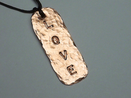 Custom Hand Hammered &quot;LOVE&quot; Tag Necklace ~ Copper