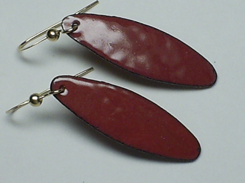 Earthy Terra Cotta Enameled Elongated Ovals ~ 14K Gold Filled Earrings