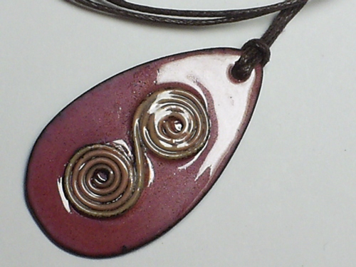 Enamel Double Spiral Oval Pendant Necklace on Woven Cotton Cord