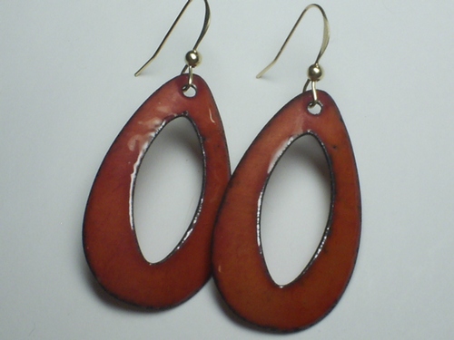 Iridescent Orangey Earthy Enamel TearDrop Cutouts ~ 14K Gold Filled Earrings