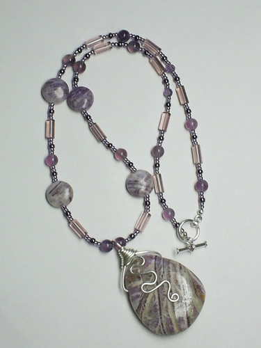 Lepidolite and Fluorite Necklace ~ Sterling Silver