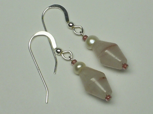 Lithium Quartz and Pearl ~ Sterling Silver Earrings